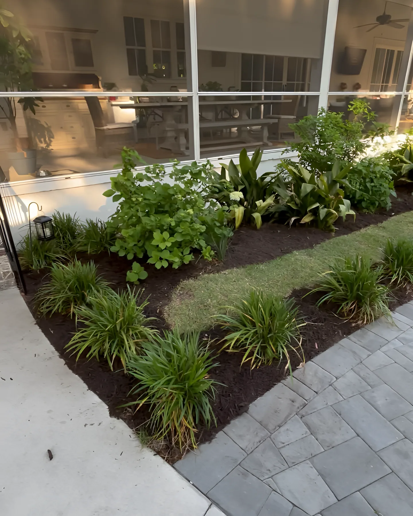 Mulch beds and lawn